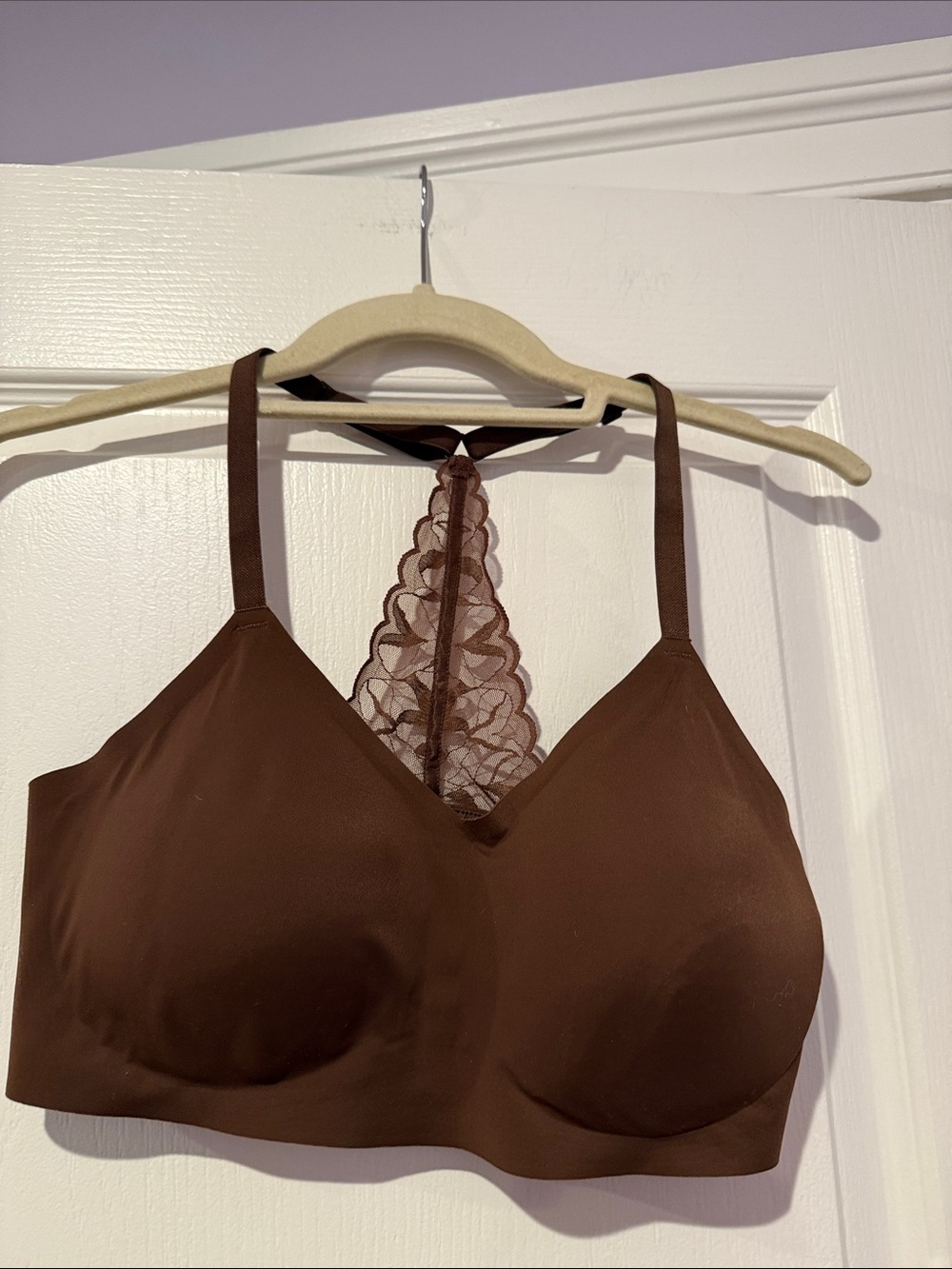 True & Co. Chocolate Brown Lace-Racerback Wireless Bralette